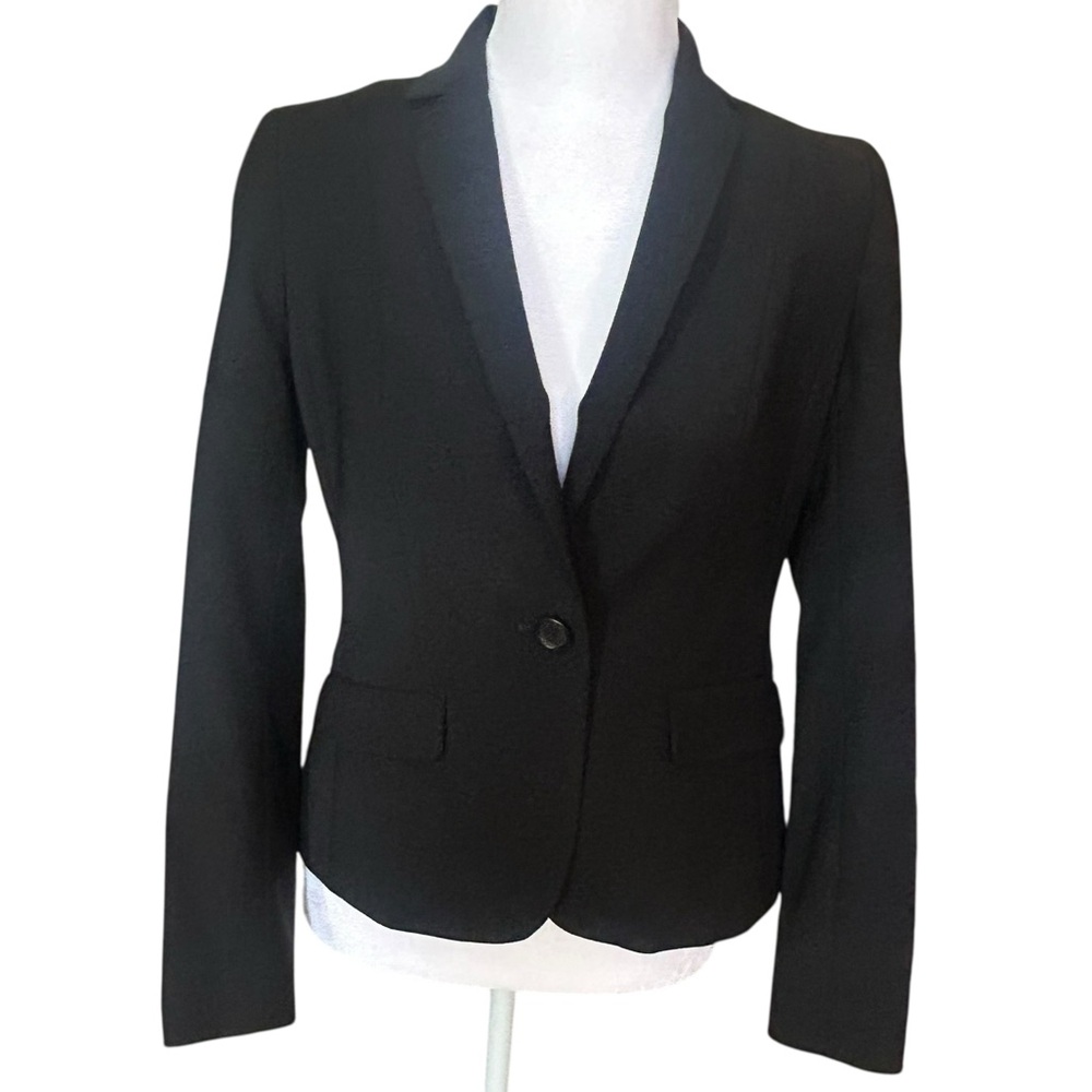 Talbots Black Single Button Cropped Wool Blazer S… - image 1